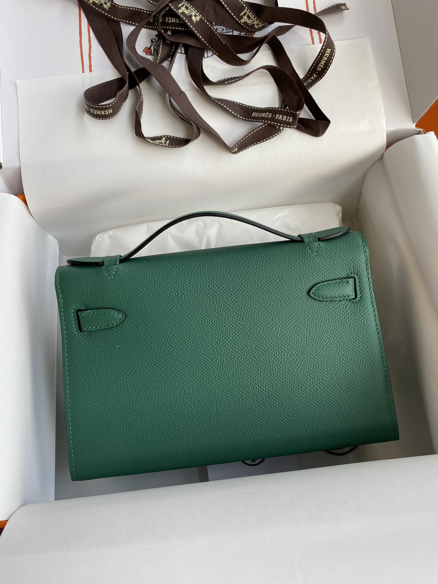 Hermes Mini Kelly Pochette 22cm Bag In Vert Vertigo Epsom Leather